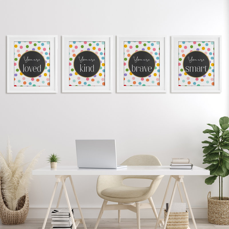 «Polka Dot Affirmations», ensemble de 4 impressions encadrées sous verre, design par Christine Simpson Art, H 21 po x l 17 po