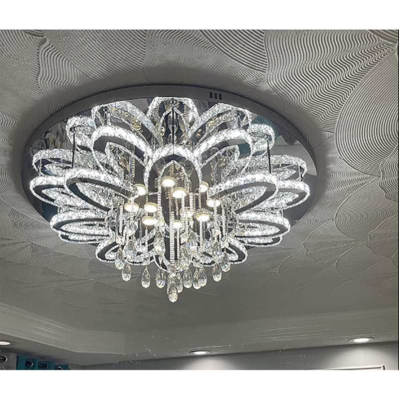 Golu 40inches Big Flower Plafonnier en cristal pour salon Lustres en cristal à intensité variable 3000-6000K