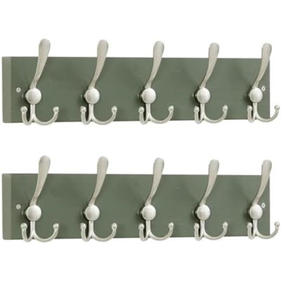 Porte-manteau mural en bois massif vert forêt Creations, 5 crochets, 42,9 cm de long - Cuisine, buanderie, entrée, salle de bain - Matériel de fixation inclus, porte-manteau mural, porte-serviettes, ensemble de 2