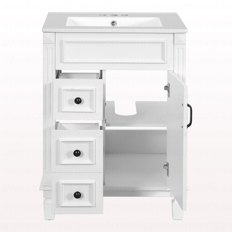 Meuble-lavabo 24 po avec lavabo en céramique, petite armoire de salle de bain, armoire moderne avec 2 tiroirs et tablette réglable