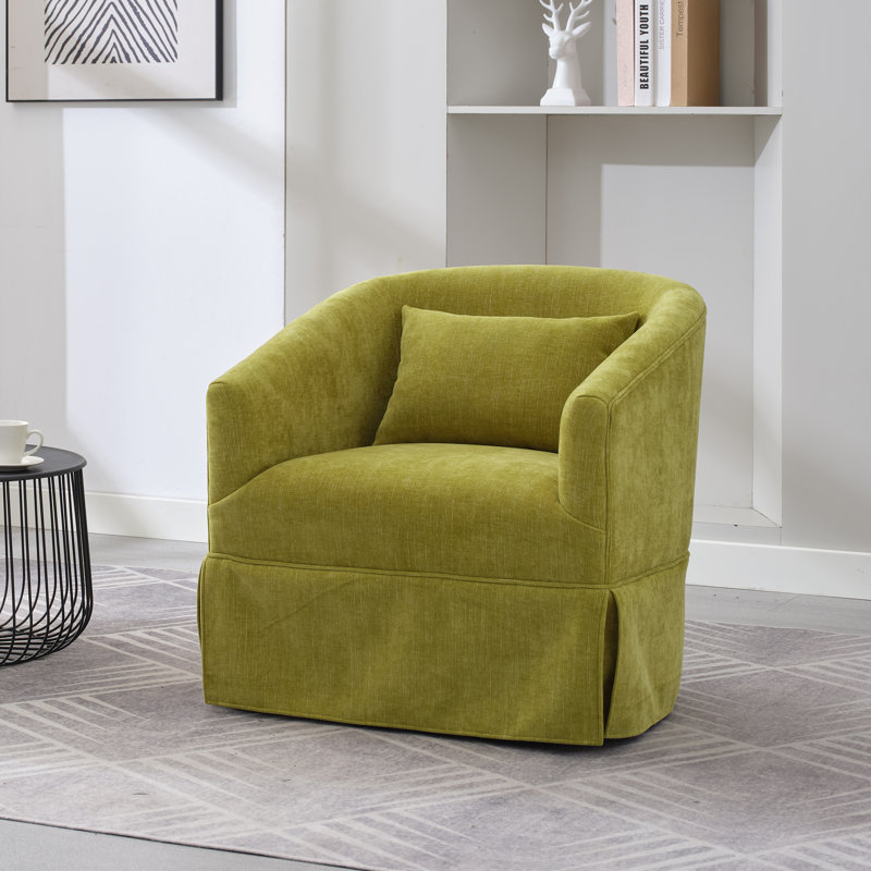 360-Degree Swivel Upholstered Armchair with Accent Pillow, Forest Green Linen Blend