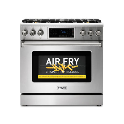 Thor Kitchen 36" Tilt Panel Gas Range with Air Fry Function in Liquid Propane