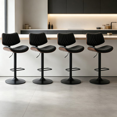 Tabourets de bar pivotants en bois cintré et noyer Zager