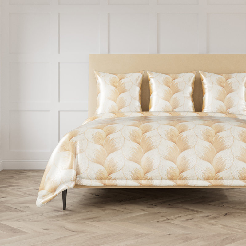 The Met X Ann Gish Fan Linen Duvet Cover, White/Gold, Queen Duvet Cover