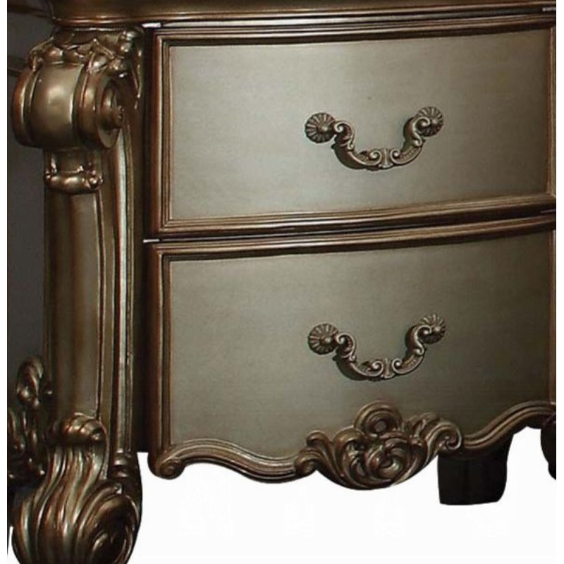 Table de chevet à 2 tiroirs, Gold Patina