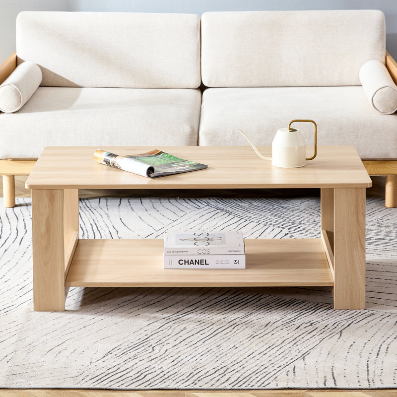 Bonni Rectangular Coffee Table with Storage Shelf, 16.5" H x 43.3" L x 21.6" W, Natural Wood