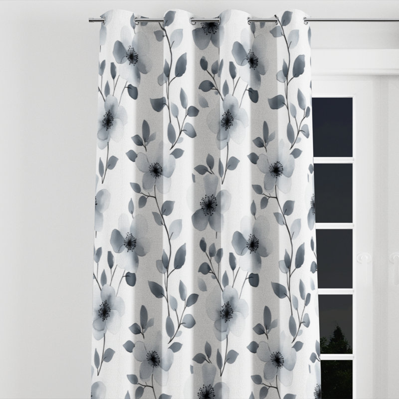 Rideaux modernes pour chambre à coucher - Rideau à œillets abstrait gris anthracite doux - 1 panneau, L 52 po x L 120 po
