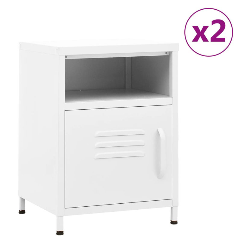 Bren 35cm W Steel Bedside Table, White, Set of 2