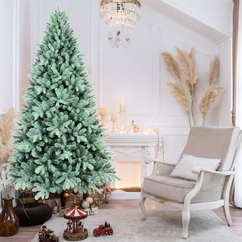 Arbre de Noël bleu 9 pi, 3268 pointes, système de branches articulées, installation rapide, support en métal stable pour la décoration, assemblage, stabilité élevée
