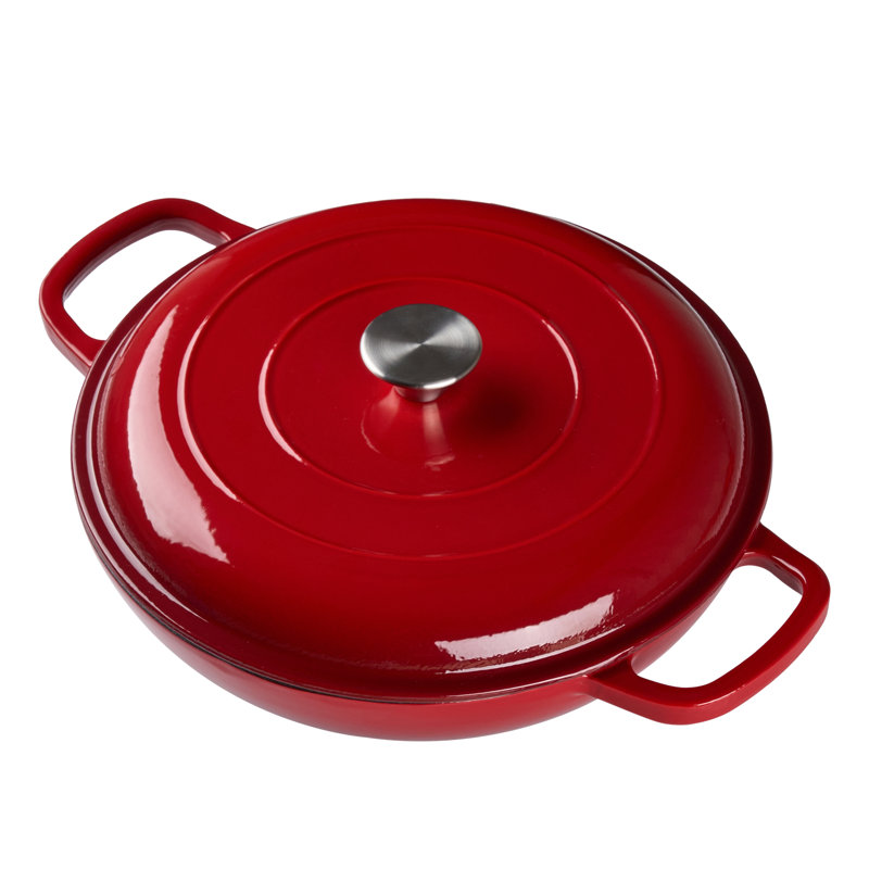 Living And Home Cast Iron Round Dutch Oven, Red, 3.2 litres