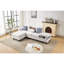 4 places avec conception modulaire, rangement caché dans les tiroirs et coussins assortis, revêtement en lin beige, rembourrage en mousse, profondeur de 97 po, largeur de 57 po, hauteur de 34 po pour les intérieurs modernes reconfigurables coordonnés-665916458