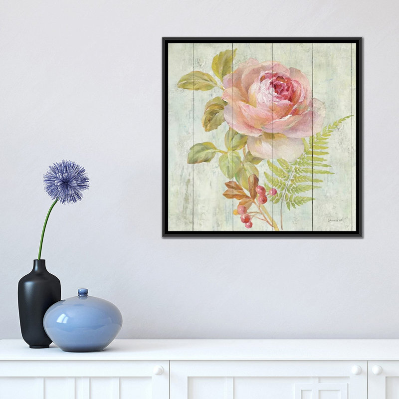 « natural flore i », reproduction d’art sur toile tendue, H 18 po x l 18 po x P 1,5 po, Toile avec cadre noir, Pas de tapis