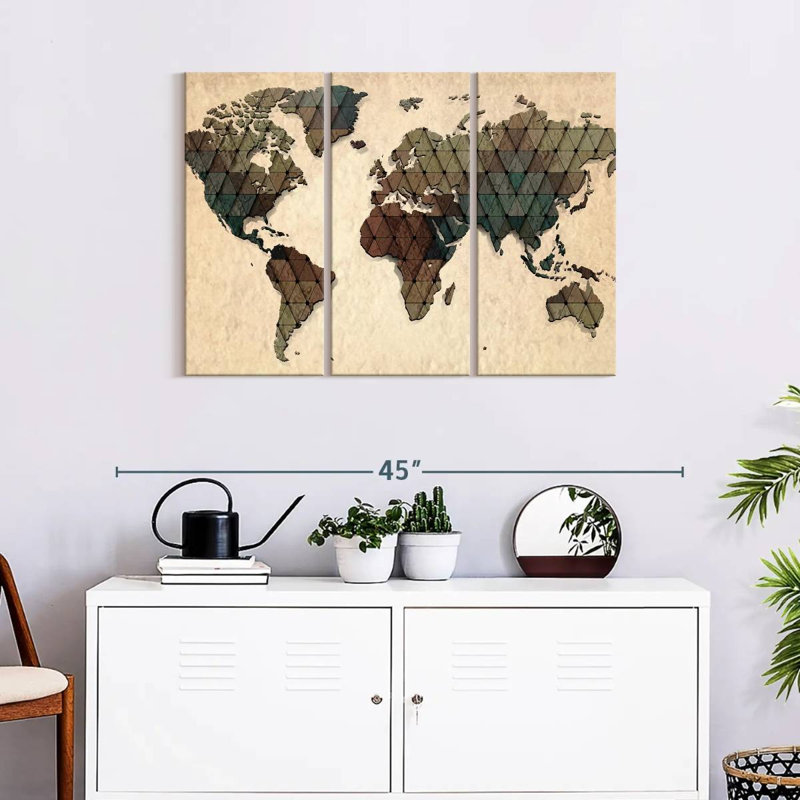 " Unique World Map " by Tess P 3 - Pieces, 24" H x 38" W x 1.25" D