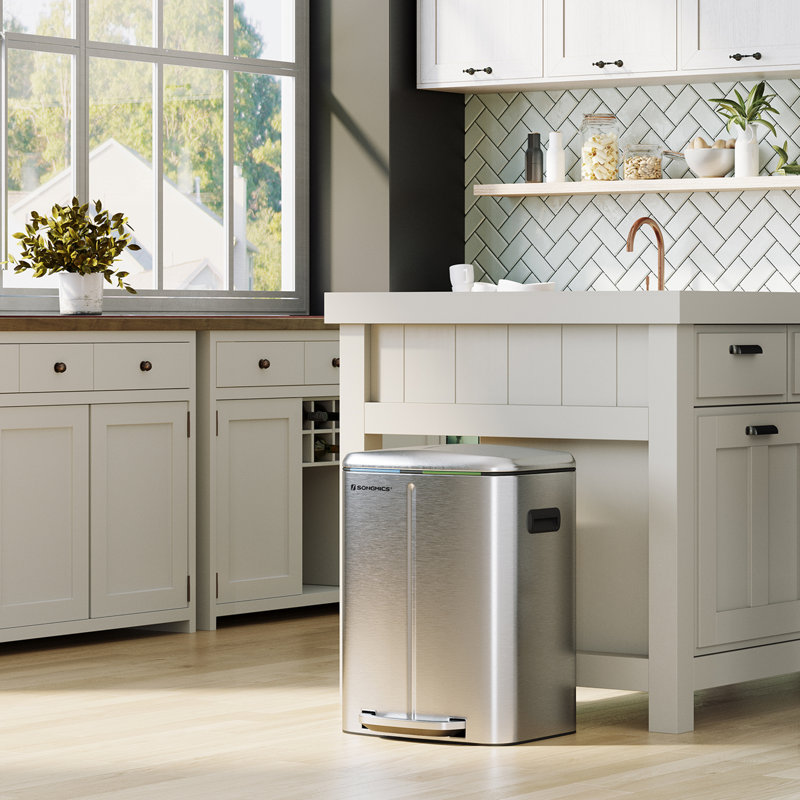 Steel Step On Multi-Compartment Rubbish & Recycling Bin - 40L, Silver