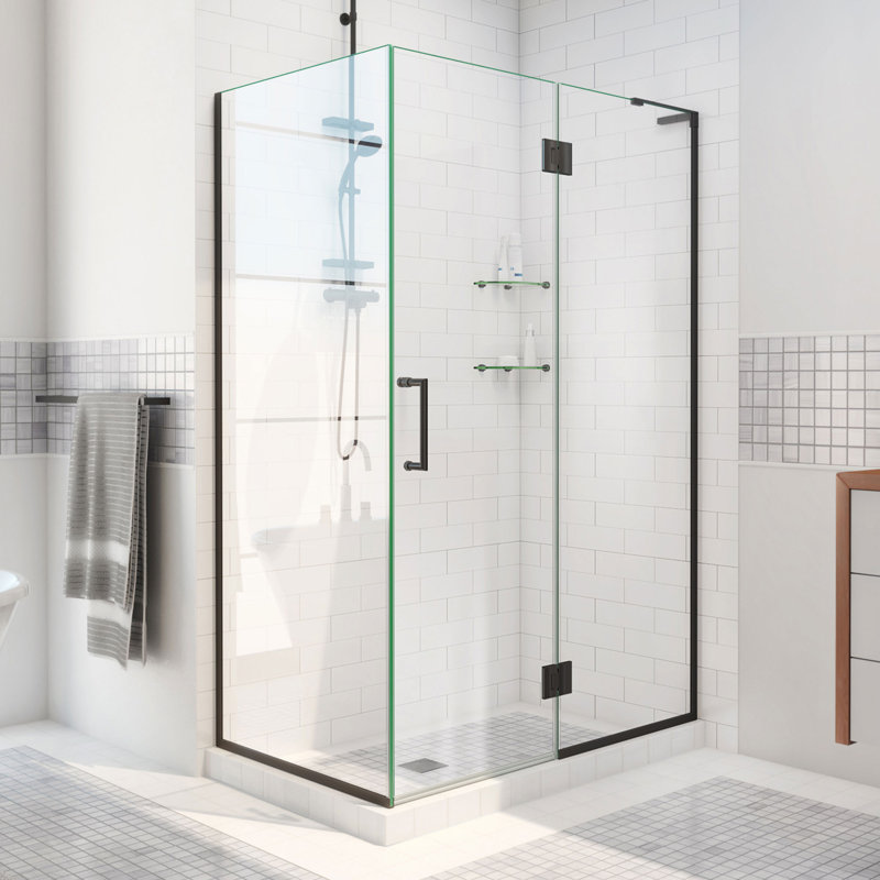 Unidoor-X 47.38" x 72" Rectangle Hinged Shower Enclosure, Matte Black, Right Side
