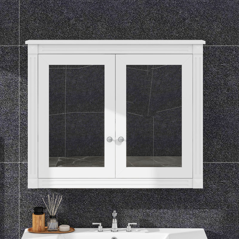 Armoire de rangement murale moderne avec 2 miroirs, Blanc