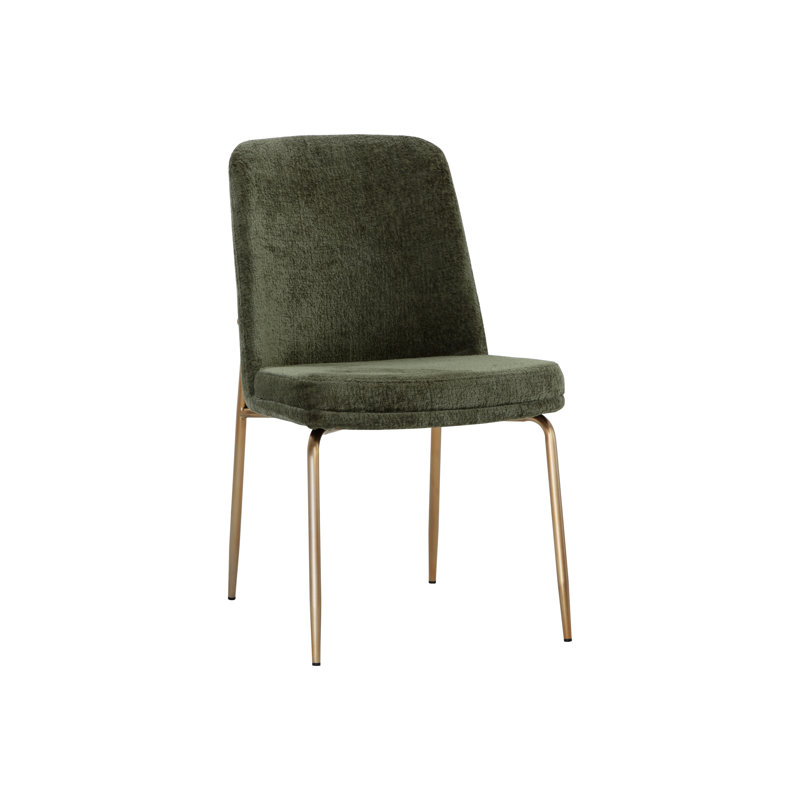Zeke Upholstered Dining Chair, Antique Brass, Green