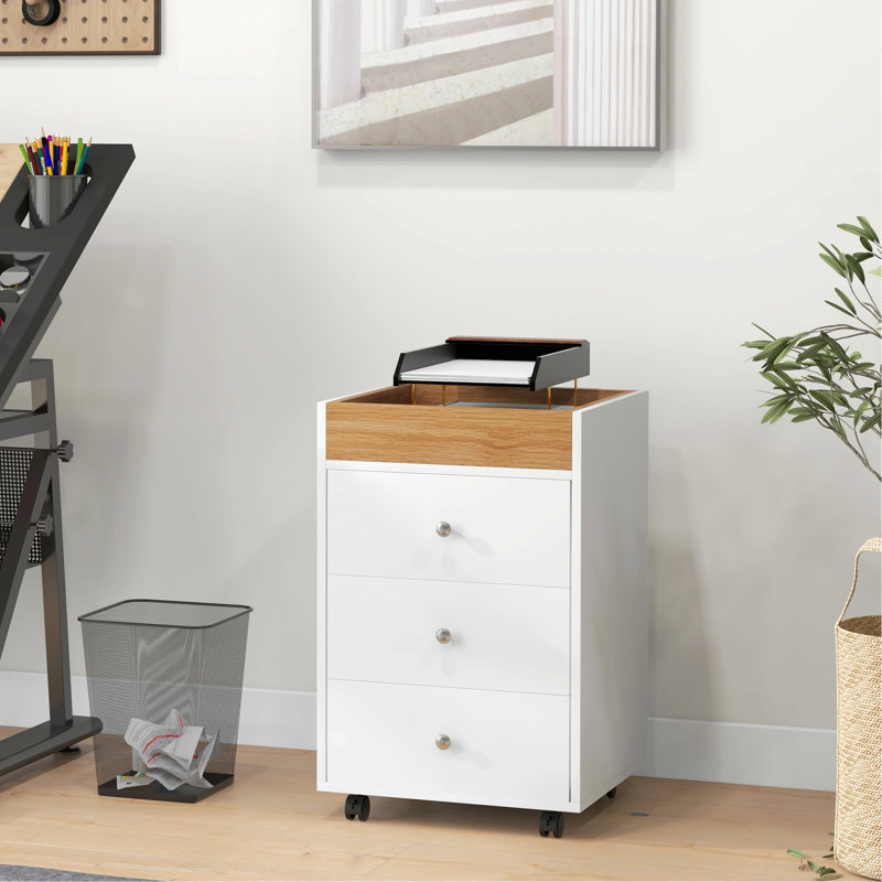 Armoire de bureau à 3 tiroirs - blanche, avec plateau amovible, se range facilement sous le bureau pour améliorer l'efficacité et augmenter les options de rangement