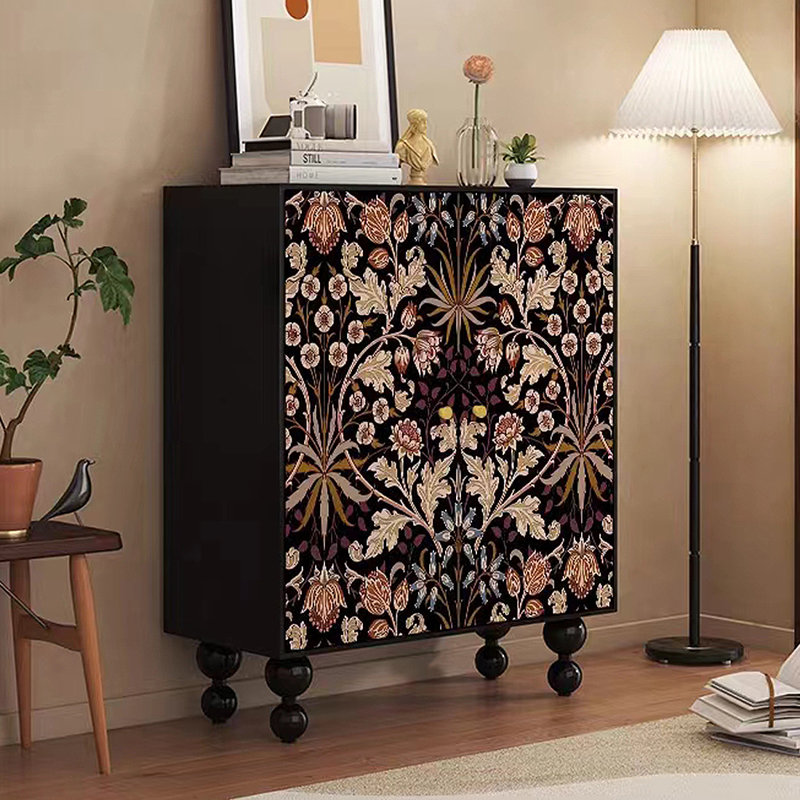 American Vintage Shoe Cabinet Side Cabinet 20 Pair Solid Wood Shoe Storage Cabinet, Black/Red/Beige