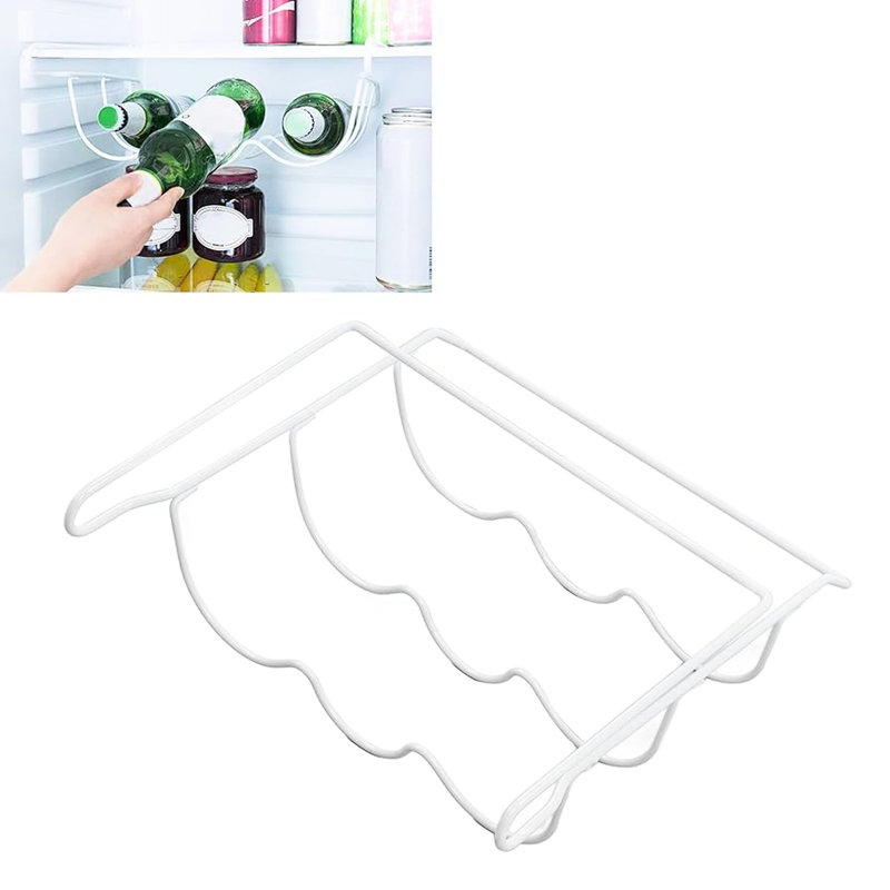 Porte-bouteilles en métal blanc pour réfrigérateur, 3 bouteilles, poids max. 4,5 kg, support de 33 cm de long avec vernis cuit, profondeur