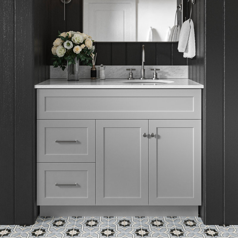 Partham 43'' Single Bathroom Vanity with Carrara Marble Top, Gray