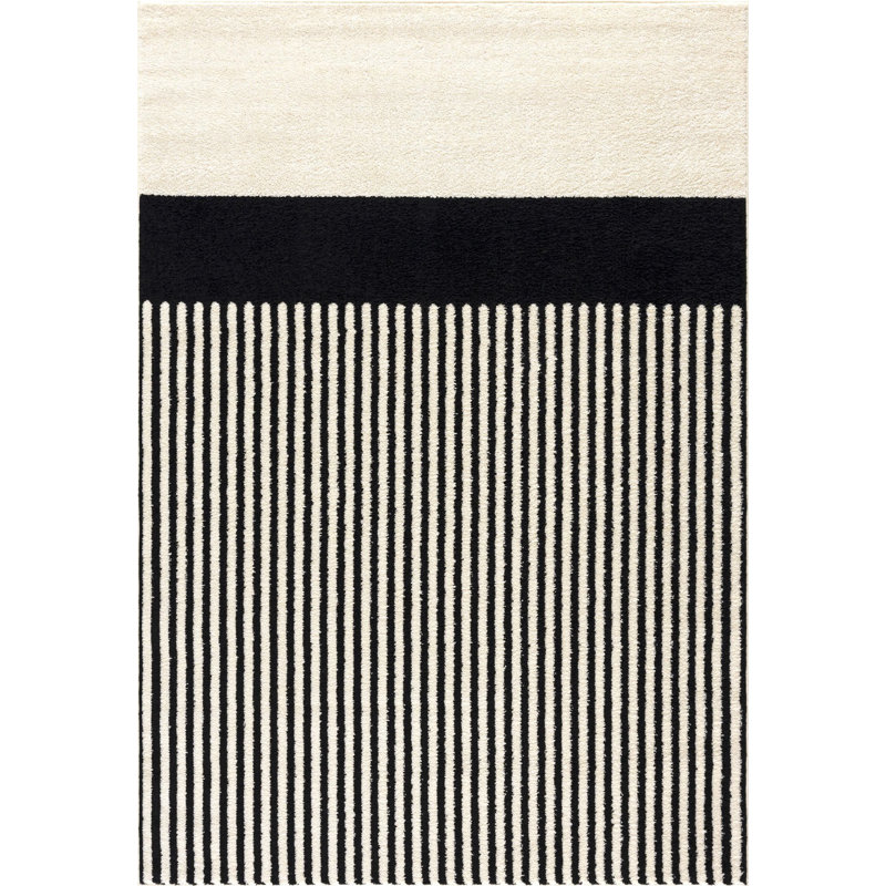 Abani Rugs Nordic NOR110A Cream Black Lines Colour Block Area Rug, Rectangle 4' x 6'