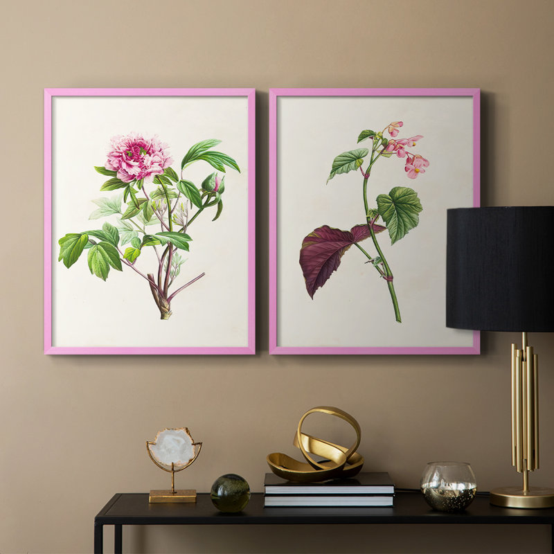 «Pretty Pink Botanicals», reproduction encadrée de qualité supérieure - prête à être accrochée - aucun clou requis - aucun clou requis