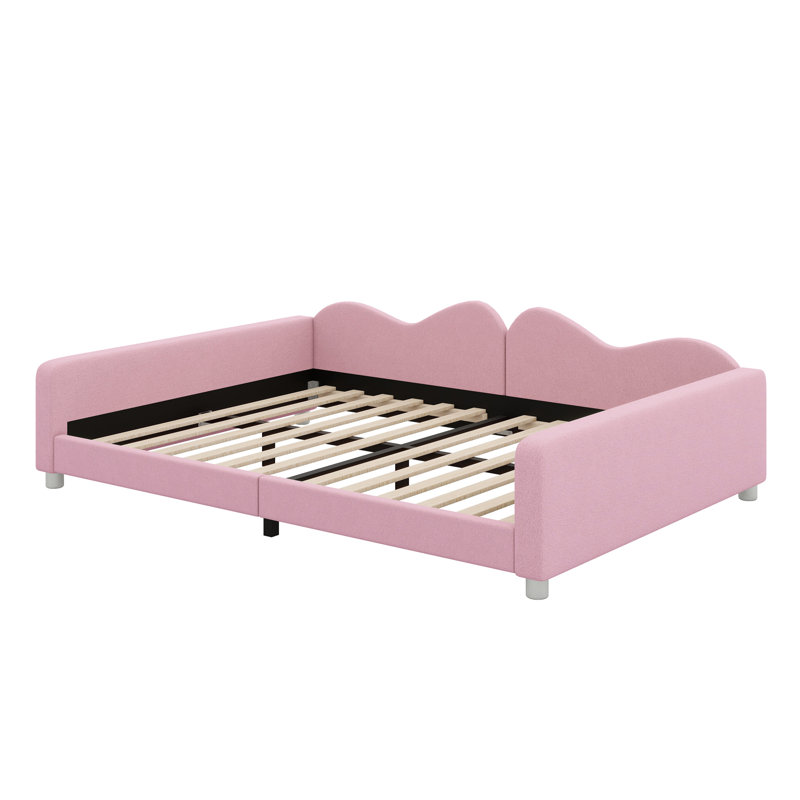 Upholstered Daybed With Cloud-Shaped Backrest, Pink