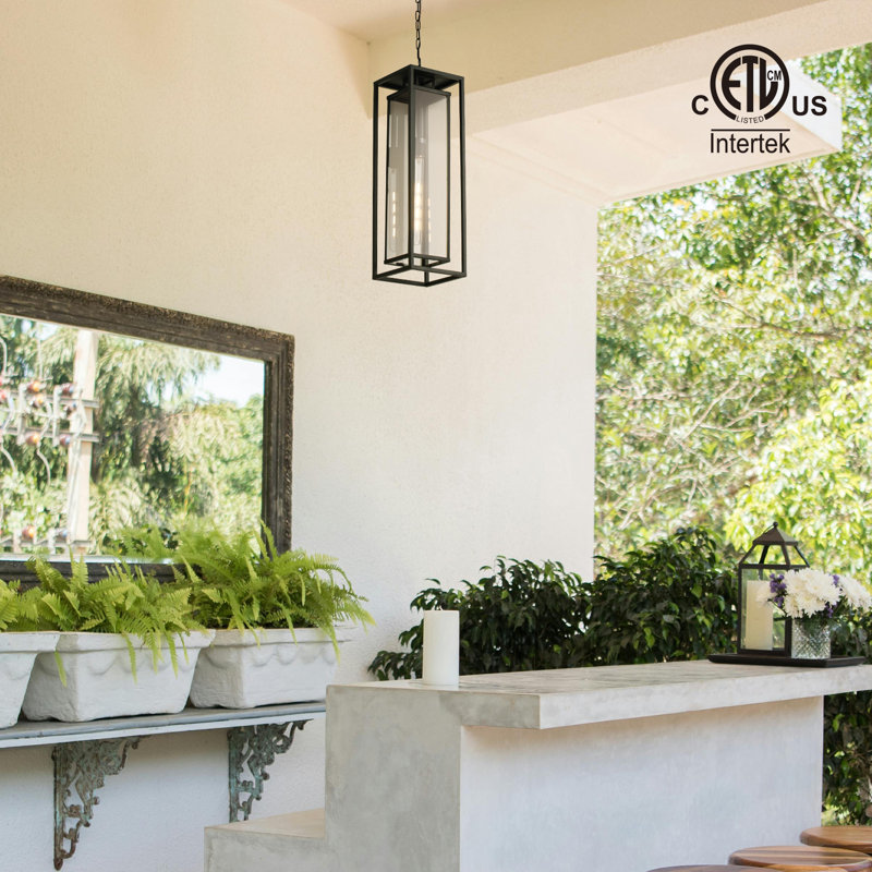 24" Outdoor Hanging Lantern Light,1-Light Outdoor Pendant Lights for Front Porch, Patio, Entryway and Gazebo, Matte Black