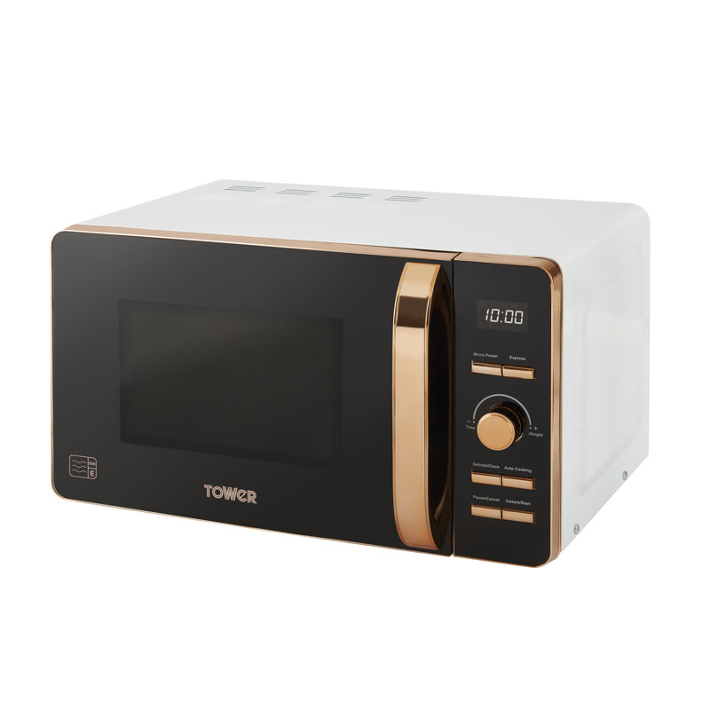 Tower Digital Microwave with 60-Minute Timer and 8 Autocook Settings, 20L, 800W, White/Black