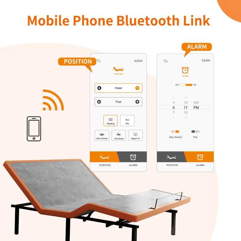 Adjustable Bed with 14" Hybrid Mattress, Massage, Head and Foot Incline, Wireless Remote, App Control, Zero Gravity, Queen