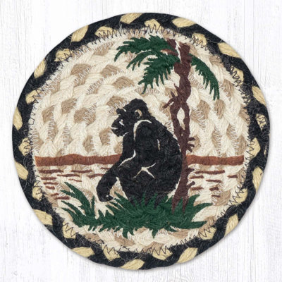  Sous-verre rond en jute tressé à la main de 7 po de hauteur - motif de gorille