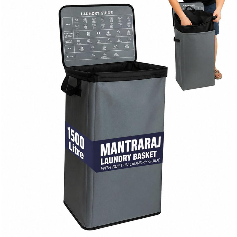 Laundry Hamper with Handles, Grey