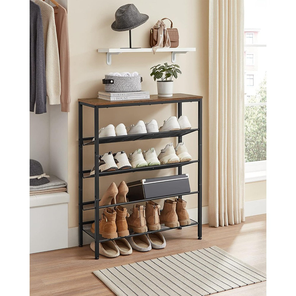 Shoe Rack 5-Tier Shoe Storage Organizer W/4 Metal Mesh Shelves for 16-20  Pairs