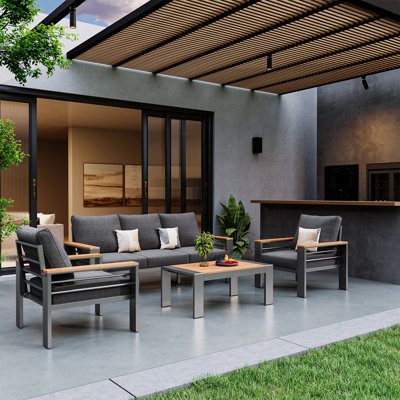Outdoor Aluminum Patio Furniture Set, 5-Piece Conversation Seating Group With Removable Cushions