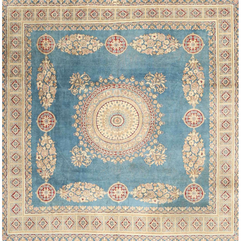 Tapis oriental bleu / beige, Carré 6 pi