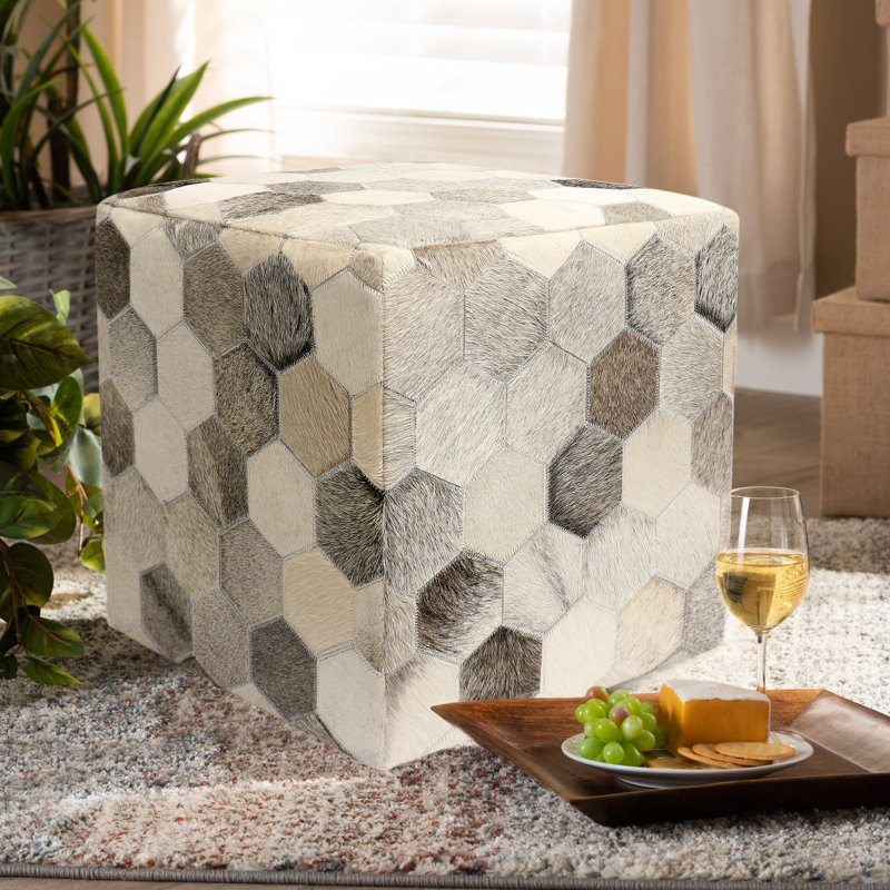 Pouf géométrique en cuir de vache 18 po Galaxy