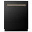 Porte d'entrée automatique pour lave-vaisselle ZLINE Autograph 24 po, 51dBa, panneau en acier noir, poignée dorée