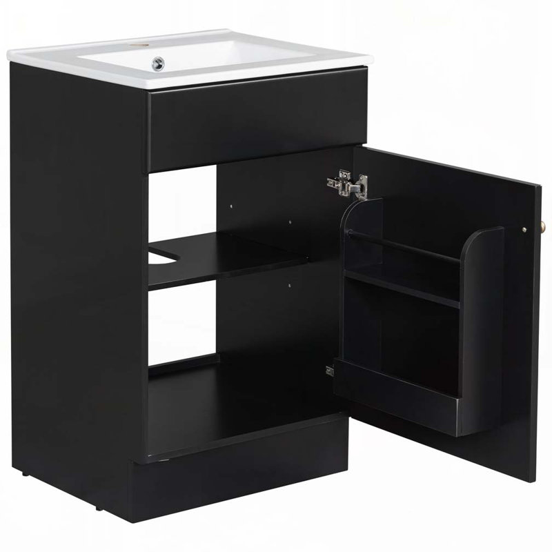 Meuble-lavabo 20 po avec lavabo en céramique, tablette réglable, Noir