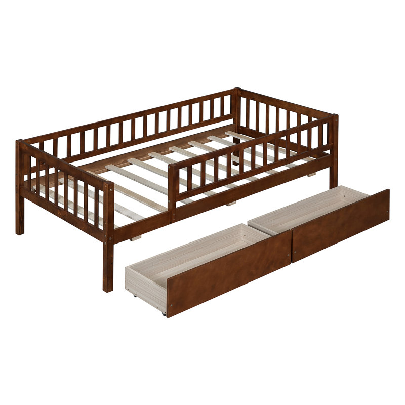 Daybed Wood Bed With Two Drawers, Walnut, Twin