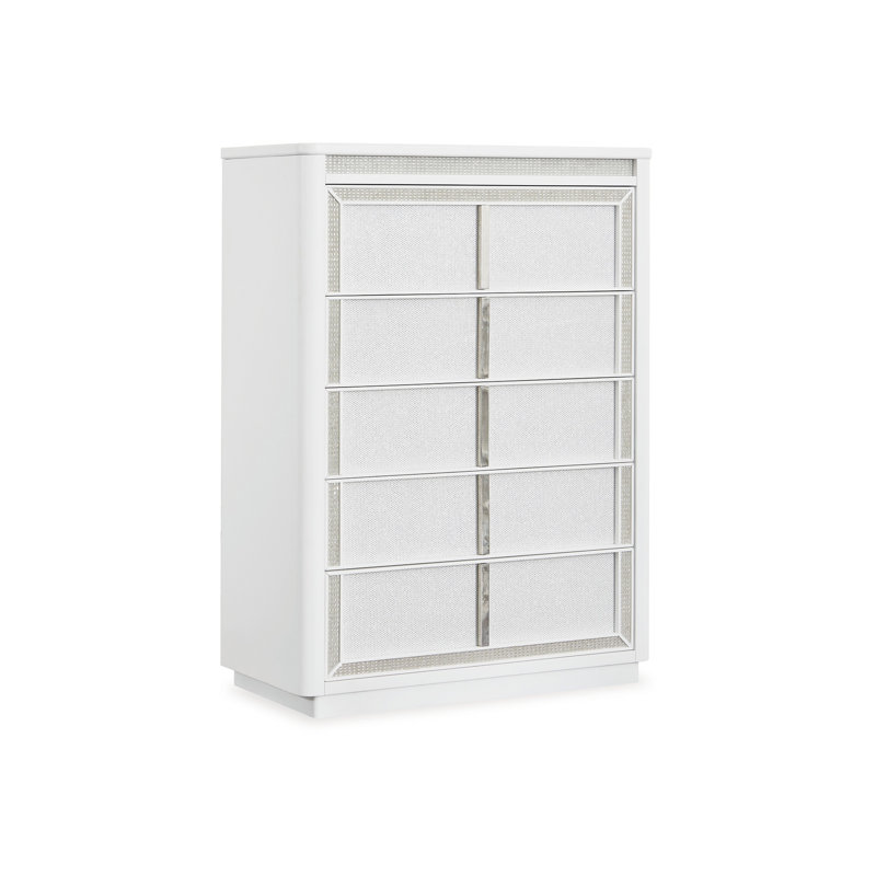 Grande commode Canaal, 5 tiroirs, finition blanche 58 po, lumière DEL