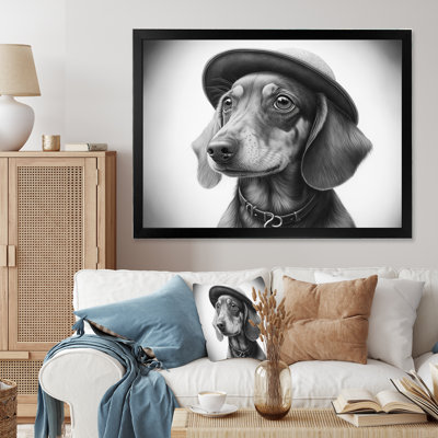 Teckel noir et blanc avec un chapeau - animaux, art mural sur toile