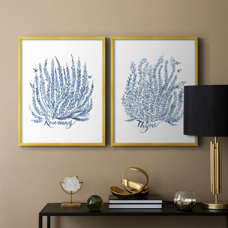 «Summer Herb Garden Sketches III», reproduction encadrée de qualité supérieure - prête à être accrochée - aucun clou requis - aucun clou requis