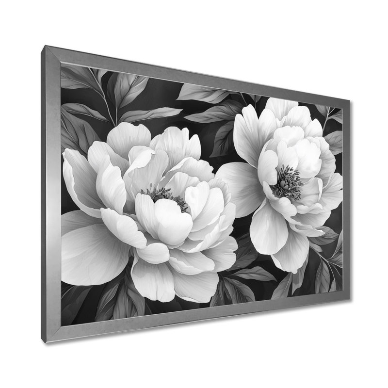 Illias pivoines en gris classique I - pivoines, art mural, Reproduction encadrée d'une seule photo, Argent argent