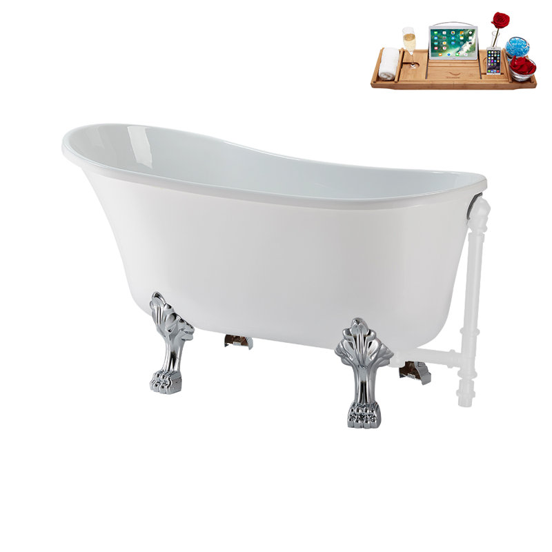 51.2'' x 25.6'' Soaking Acrylic Bathtub, Polished Chrome, Glossy White