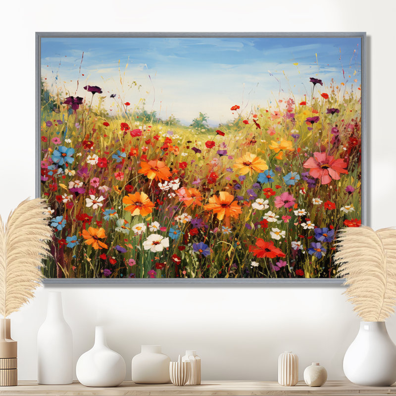 Colorful Wildflowers Meadow Blooms I Canvas Painting Print, 12" H x 20" W, Silver, Floater Framed Print