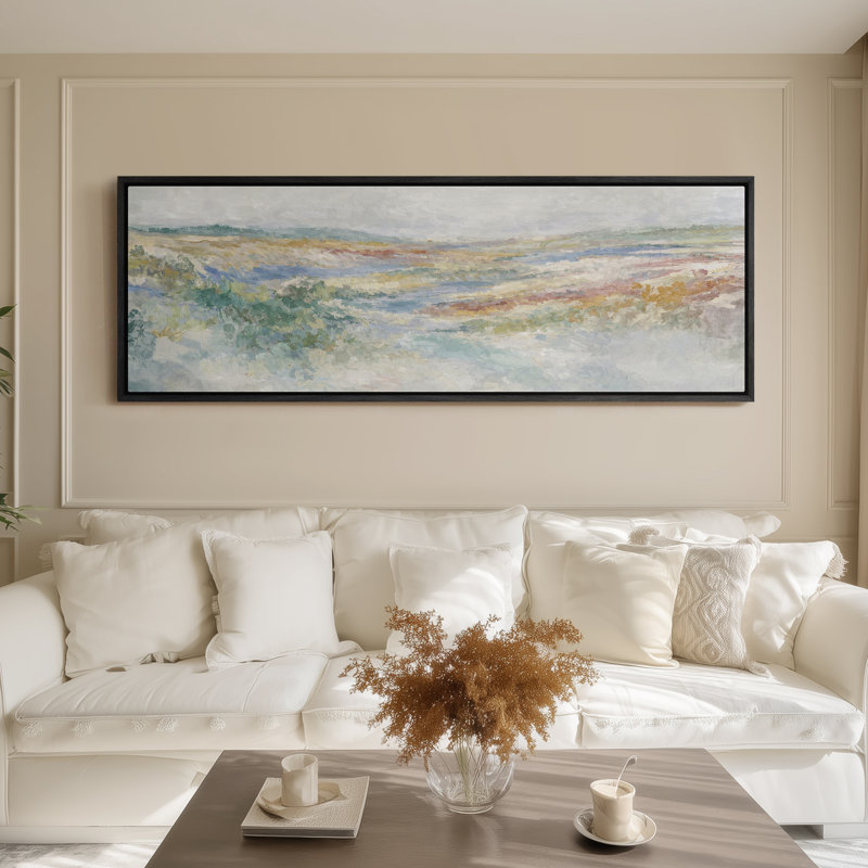 Grande toile murale encadrée, décor de paysage abstrait pastel - 60 po x 20 po, 60 po x 30 po, H 20 po x l 60 po, Noir