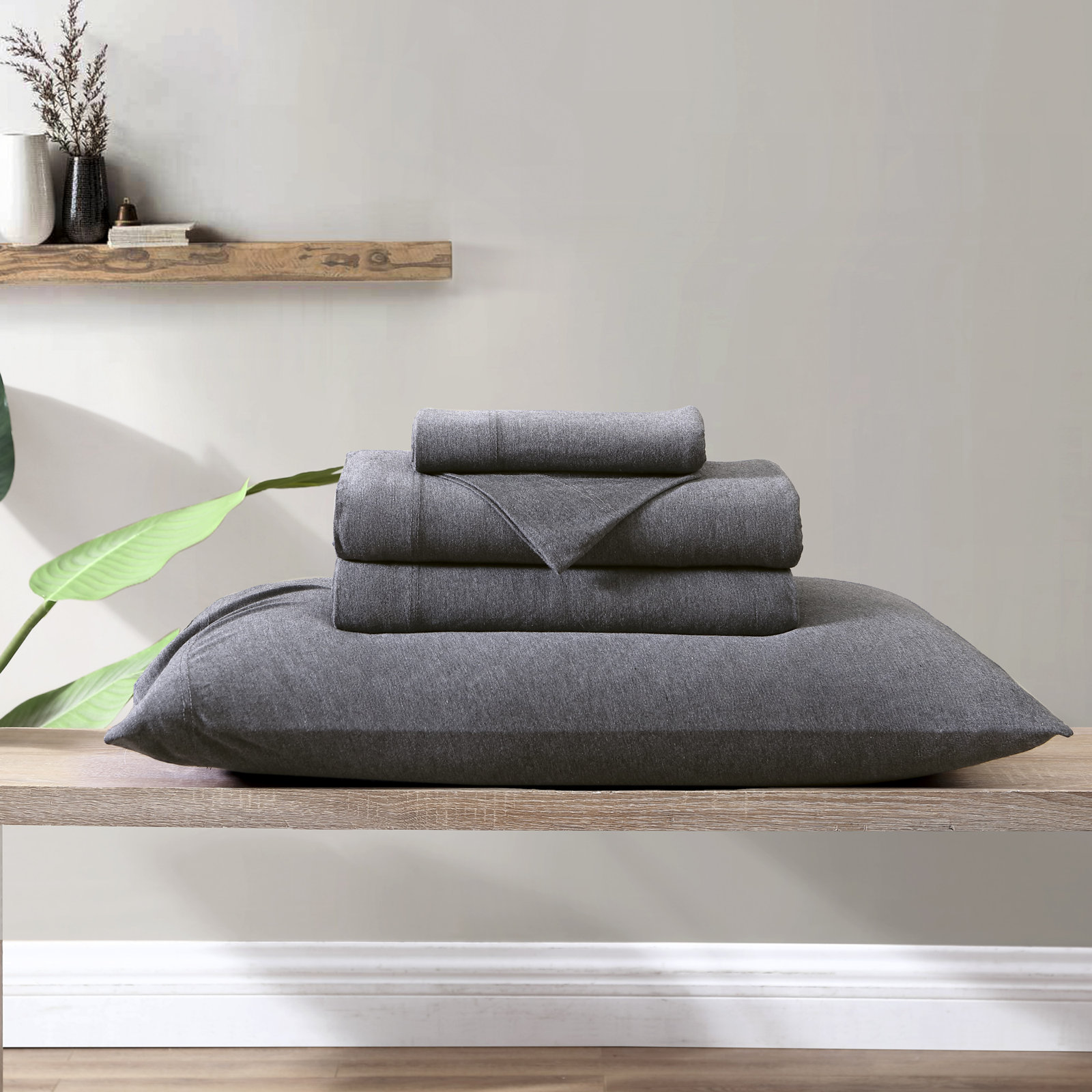 Fransen Sheet Set, Full/Double Sheet Set with 2 Pillowcases, Heather Charcoal
