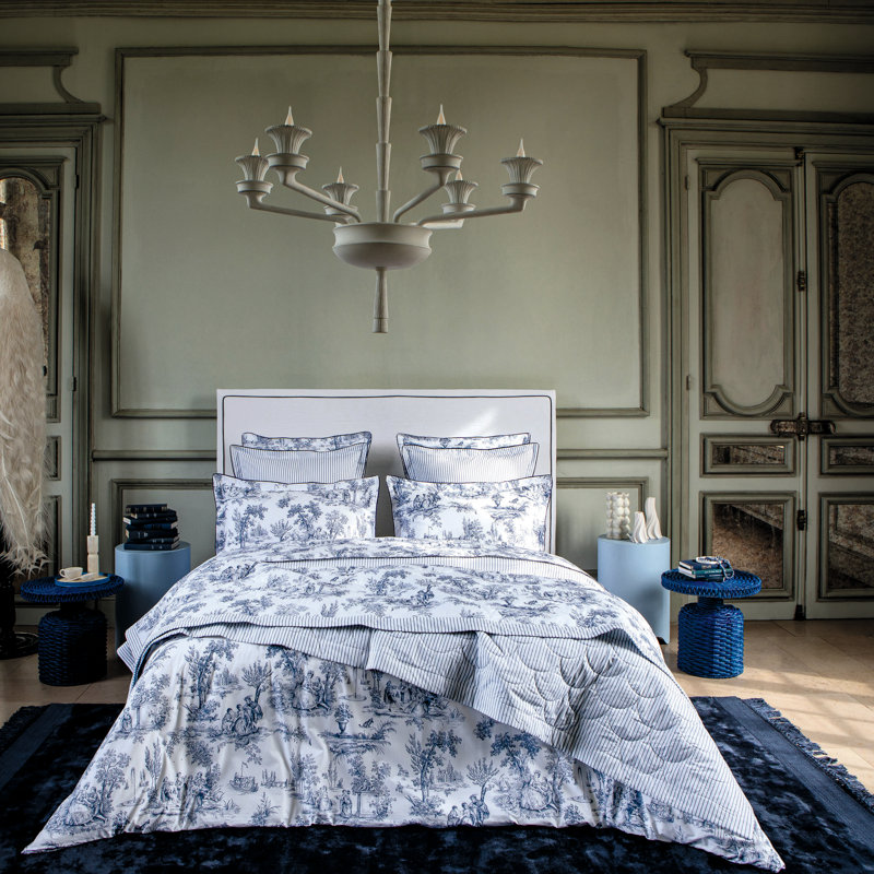 Galante Cotton Machine Printed Toile Coverlet, Queen Duvet Cover