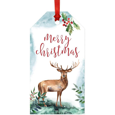 Étiquettes-cadeaux de Noël classiques, cerf aquarelle, joyeux Noël, paquet de 20